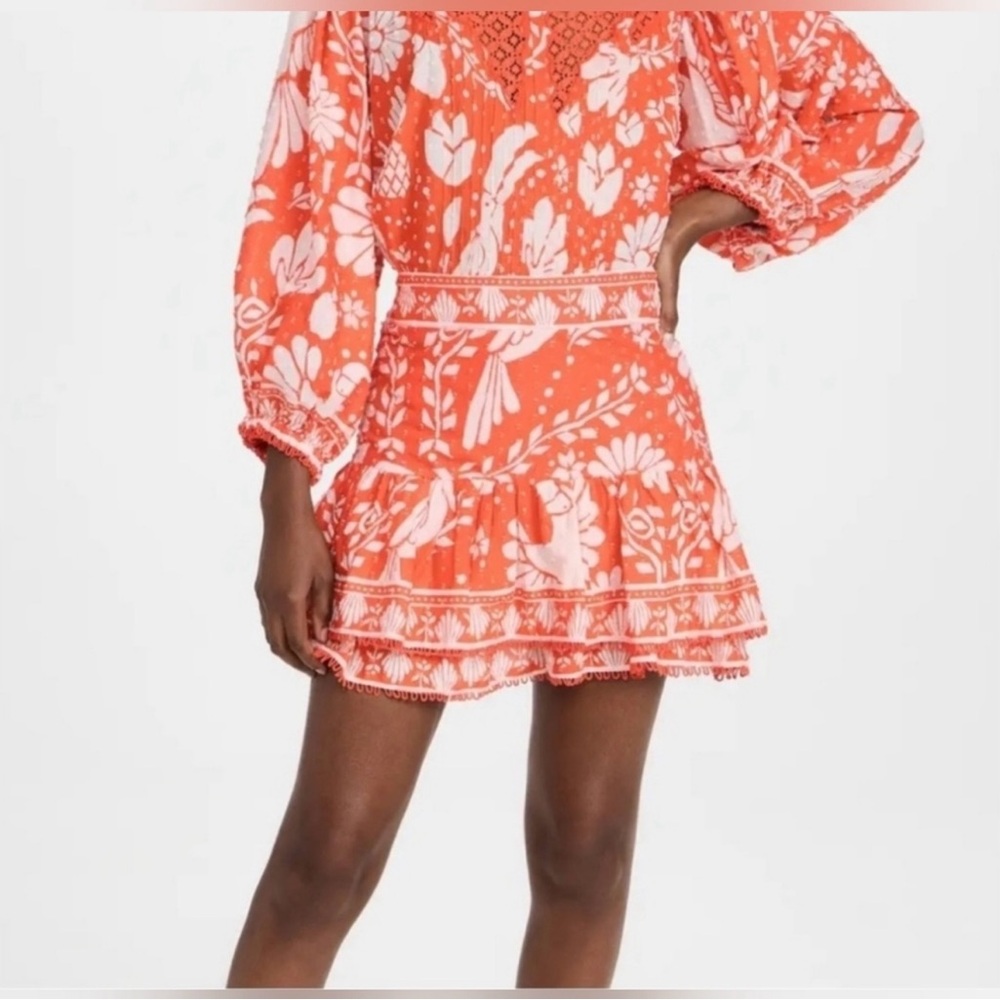 Farm Rio New Orange Neon Jungle Tiered Mini Skirt Size Medium - Picture 3 of 6